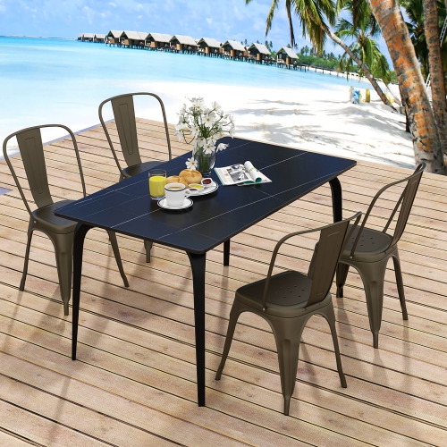 Gymax 18'' Metal Dining Chair High Back Bar Stools Set of 4 w/ X-shaped Frame Breathable Holes