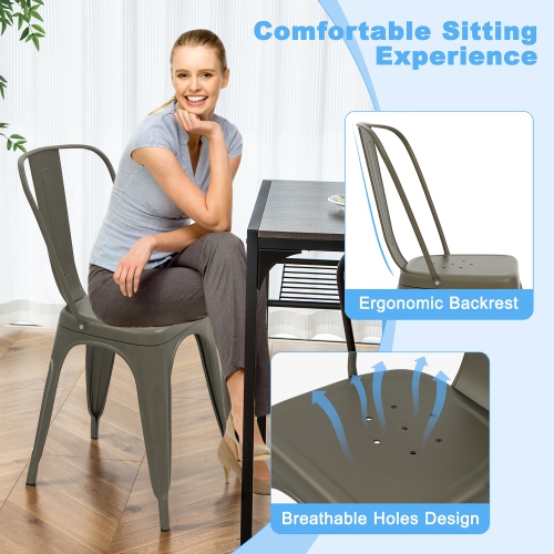 Gymax 18'' Metal Dining Chair High Back Bar Stools Set of 4 w/ X-shaped Frame Breathable Holes