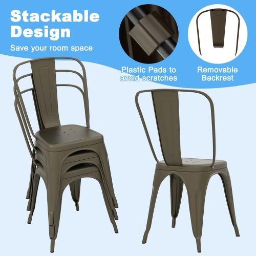 Gymax 18'' Metal Dining Chair High Back Bar Stools Set of 4 w/ X-shaped Frame Breathable Holes
