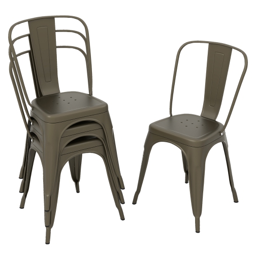 Gymax 18'' Metal Dining Chair High Back Bar Stools Set of 4 w/ X-shaped Frame Breathable Holes