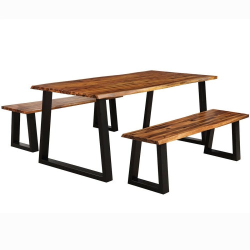 GYMAX  Picnic Table Set Acacia Wood 3 Piece Table Bench Outdoor Patio