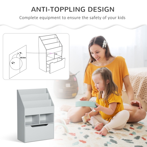 HOMCOM Bibliothèque pour enfants avec tiroir de rangement pour les livres dans la chambre ou la salle de jeux, gris
