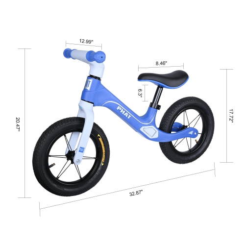 PHAT Kids Balance Bike, Adjustable Seat Toddler Pedal-Less Training Bike for 3-6 Years Old - Blue