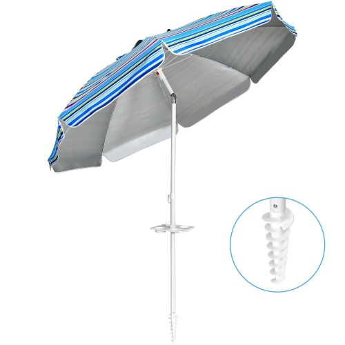 Parasol de plage portatif de 7.2 pi avec ancre de sable et mécanisme d'inclinaison pour piscine et jardin-bleu