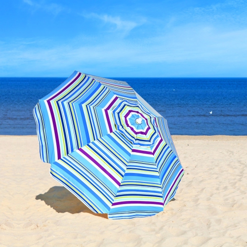 Parasol de plage portatif de 7.2 pi avec ancre de sable et mécanisme d'inclinaison pour piscine et jardin-bleu