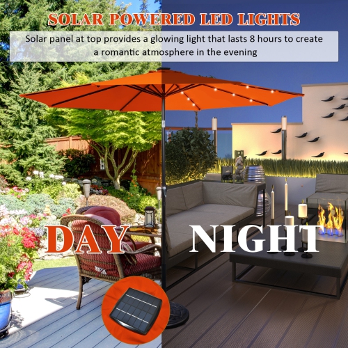 Parasol de patio extérieur de 10 pi avec lampes solaires LED brillantes