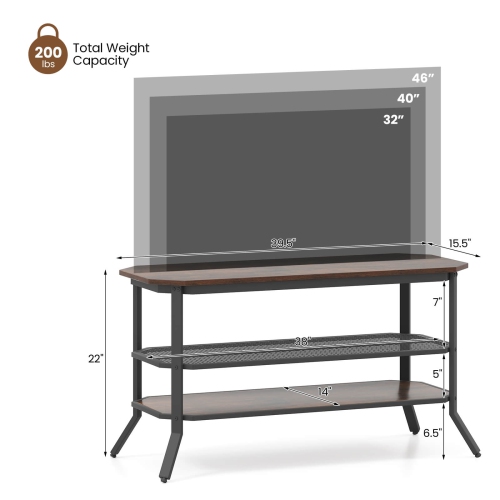 Costway TV Stand for 46" TVs with 2 Storage Shelves Tapered Metal Legs for Living Room