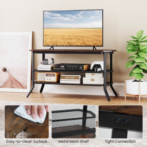 Costway TV Stand for 46" TVs with 2 Storage Shelves Tapered Metal Legs for Living Room