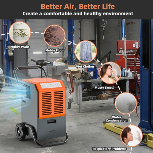 Costway 163 PPD Portable Commercial Dehumidifier w/Water Tank&Drainage Pipe for Basement