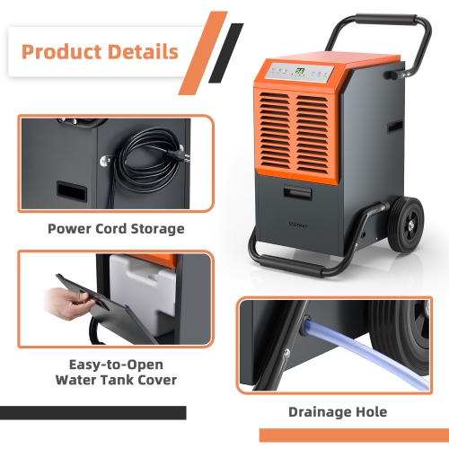 Costway 163 PPD Portable Commercial Dehumidifier w/Water Tank&Drainage Pipe for Basement