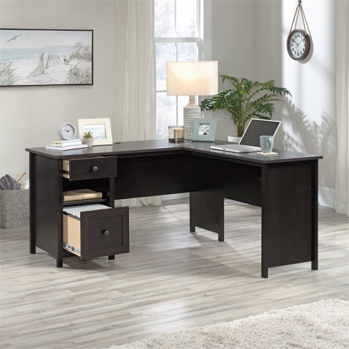 Pemberly Row Wooden L Shaped Computer Desk in Estate Black