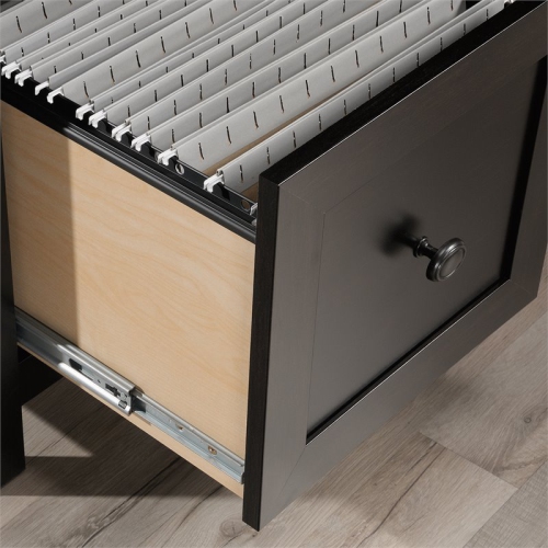 Pemberly Row Wooden L Shaped Computer Desk in Estate Black