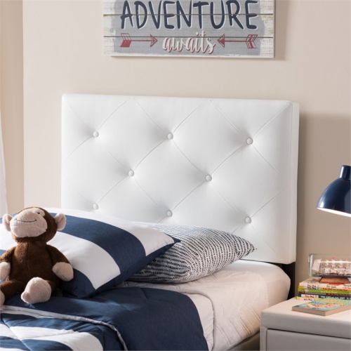 BOWERY HILL  Faux Leather Upholstered Twin Headboard In White