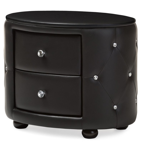 BOWERY HILL  2 Drawer Faux Leather Tufted Nightstand In In Black