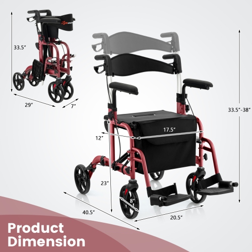 Goplus Folding Rollator Walker w/Seat & 8" Wheels Supports up to 300 lbs