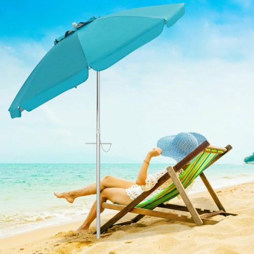Parasol de plage de 6.5 pi avec pare-soleil et sac de transport sans base de poids, bleu