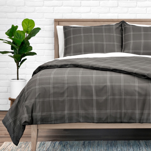 BARE HOME  Duvet Cover And Sham Set - Premium 1800 Ultra-Soft Brushed Microfiber - Hypoallergenic, Easy Care, Wrinkle Resistant - Modern Plaid