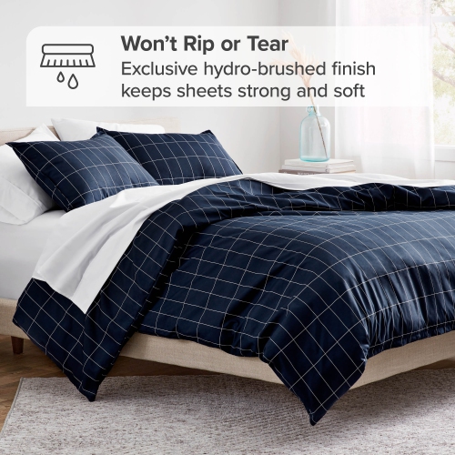 Bare Home Duvet Cover and Sham Set - Premium 1800 Ultra-Soft Brushed Microfiber - Hypoallergenic, Easy Care, Wrinkle Resistant - Grid -