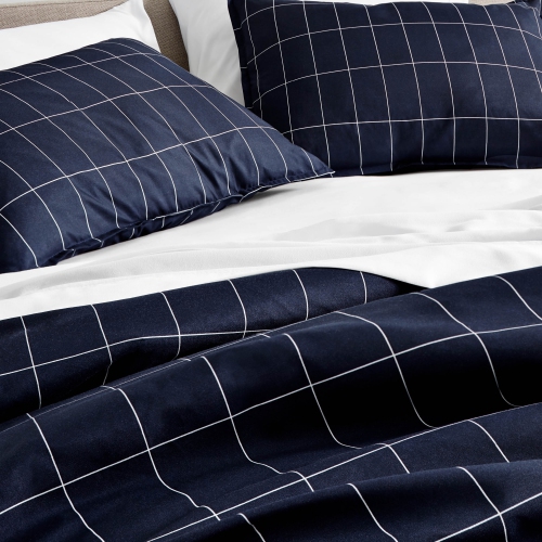 Bare Home Duvet Cover and Sham Set - Premium 1800 Ultra-Soft Brushed Microfiber - Hypoallergenic, Easy Care, Wrinkle Resistant - Grid -