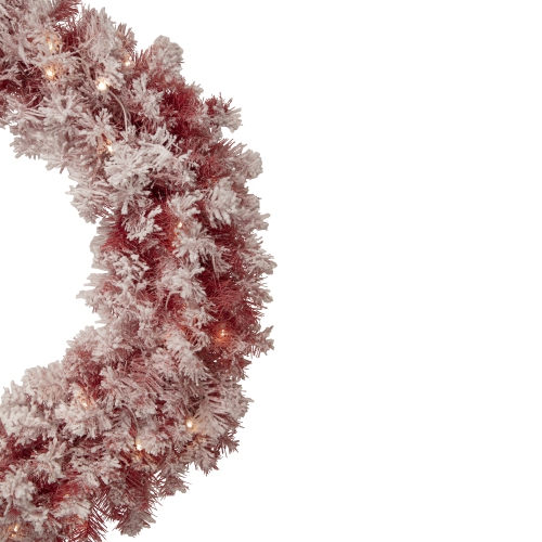 Pre-Lit Flocked Artificial Christmas Wreath - 36" - Red - Clear Lights