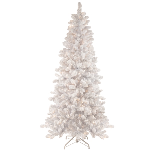 NORTHLIGHT  6.5' Pre-Lit Medium Flocked Norway Pine Artificial Christmas Tree, Warm Led Lights In White