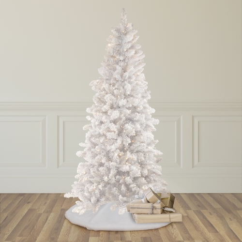 6.5' Pre-Lit Medium Flocked Norway Pine Artificial Christmas Tree, Warm White LED Lights
