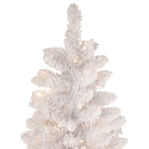 6.5' Pre-Lit Medium Flocked Norway Pine Artificial Christmas Tree, Warm White LED Lights