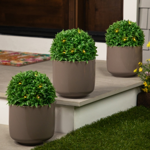 Solar Lighted Artificial Eugenia Topiary Spheres - 7" - Set of 3 - Warm White Lights