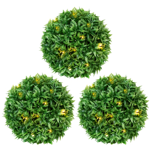 Solar Lighted Artificial Eugenia Topiary Spheres - 7" - Set of 3 - Warm White Lights