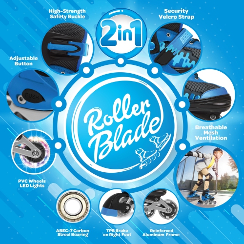 Rugged Racers Roller et patin à glace réglables et convertibles pour enfants, petit, bleu