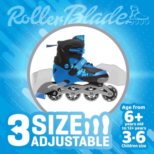 Rugged Racers Rollers et patins à glace réglables et convertibles pour enfants, taille M, bleu