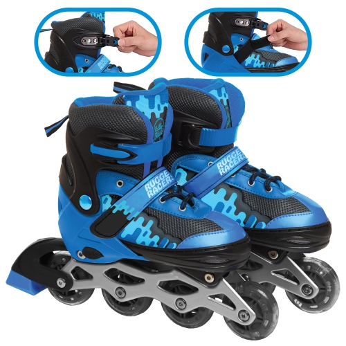 Rugged Racers Rollers et patins à glace réglables et convertibles pour enfants, taille M, bleu