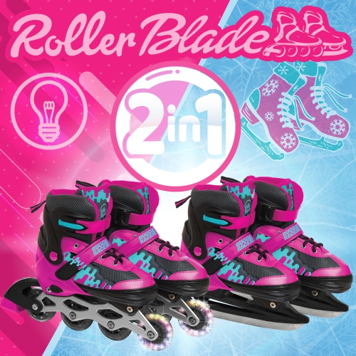Rugged Racers Roller et patin à glace réglables et convertibles pour enfants, moyen, rose