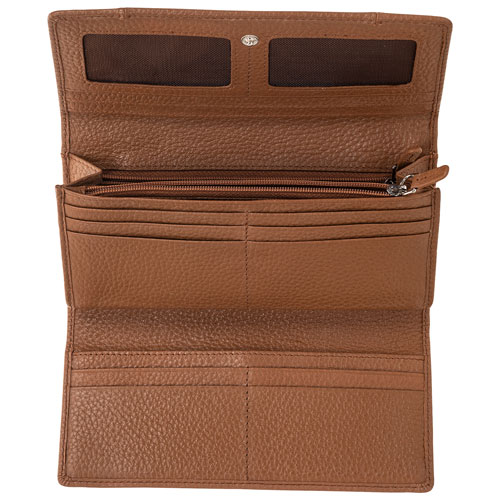 Pochette-portefeuille à trois volets en cuir véritable RFID Pebble de Mancini - Chameau