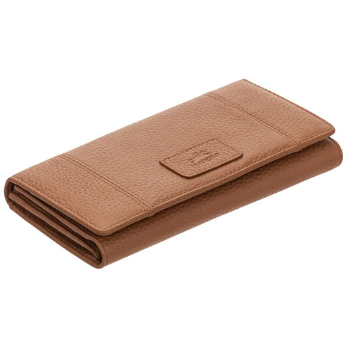 Pochette-portefeuille à trois volets en cuir véritable RFID Pebble de Mancini - Chameau