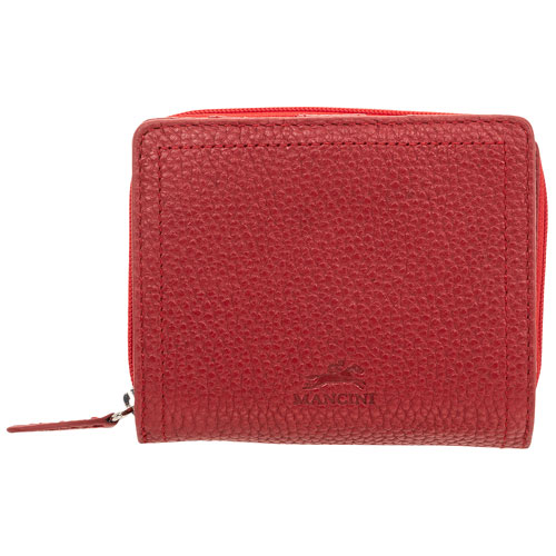 Pochette-portefeuille RFID en cuir véritable à deux volets et 7 fentes Pebble de Mancini - Rouge