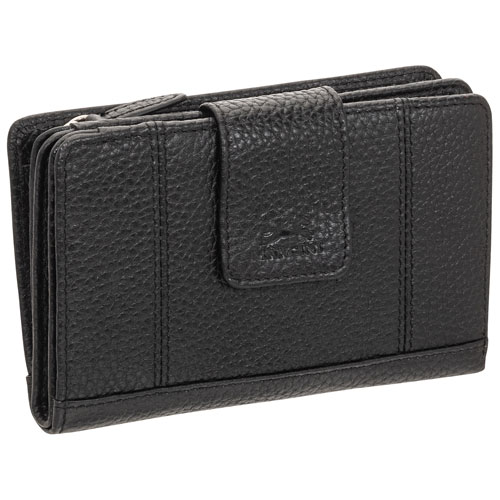 Mancini Pebble RFID Genuine Leather Bi-fold 17-Slot Clutch Wallet - Black