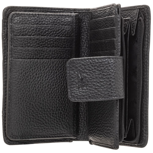 Mancini Pebble RFID Genuine Leather Bi-fold 17-Slot Clutch Wallet - Black