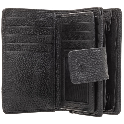 Mancini Pebble RFID Genuine Leather Bi-fold 17-Slot Clutch Wallet - Black