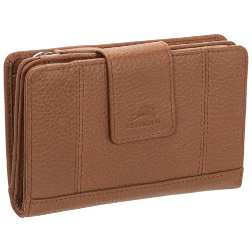 Mancini Pebble RFID Genuine Leather Bi-fold 17-Slot Clutch Wallet - Camel
