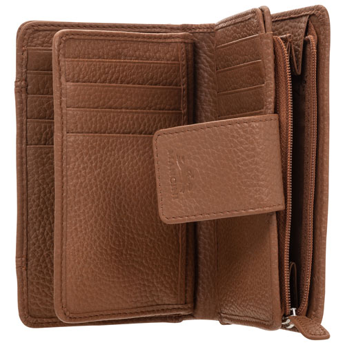 Mancini Pebble RFID Genuine Leather Bi-fold 17-Slot Clutch Wallet - Camel