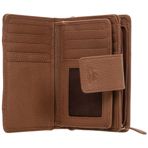 Mancini Pebble RFID Genuine Leather Bi-fold 17-Slot Clutch Wallet - Camel