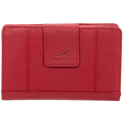 Mancini Pebble RFID Genuine Leather Bi-fold 17-Slot Clutch Wallet - Red