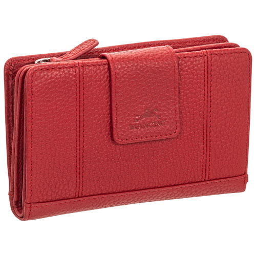 Mancini Pebble RFID Genuine Leather Bi-fold 17-Slot Clutch Wallet - Red
