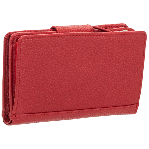 Mancini Pebble RFID Genuine Leather Bi-fold 17-Slot Clutch Wallet - Red