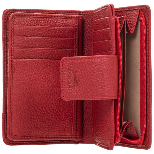 Mancini Pebble RFID Genuine Leather Bi-fold 17-Slot Clutch Wallet - Red