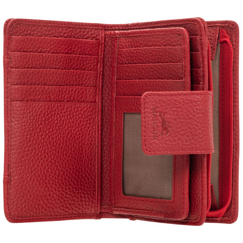 Mancini Pebble RFID Genuine Leather Bi-fold 17-Slot Clutch Wallet - Red