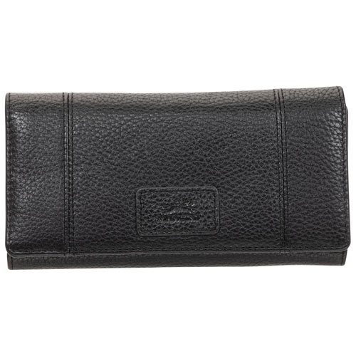 Pochette-portefeuille RFID à trois volets en cuir véritable Pebble de Mancini - Noir