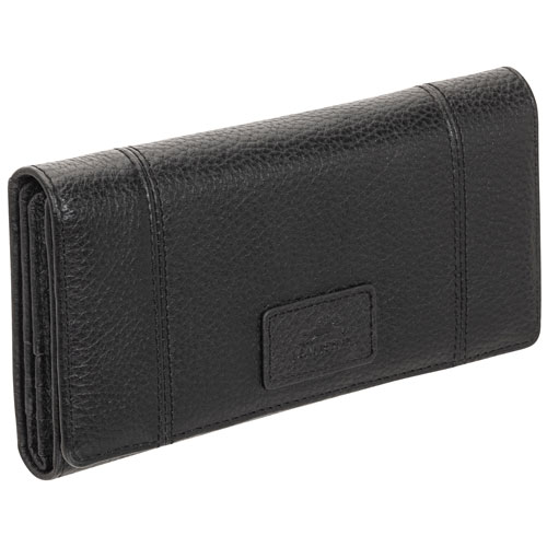 Pochette-portefeuille RFID à trois volets en cuir véritable Pebble de Mancini - Noir