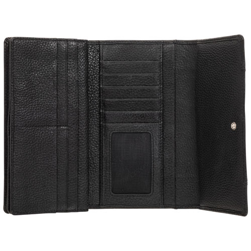 Pochette-portefeuille RFID à trois volets en cuir véritable Pebble de Mancini - Noir